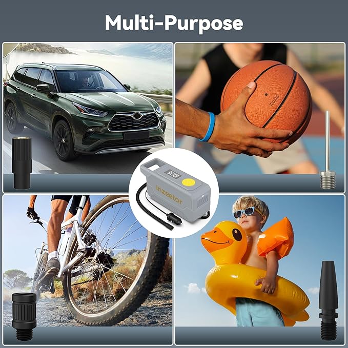 150 PSI Tire Inflator Portable Air Compressor, 12V DC Auto Shutoff Air Pump with Digital Pressure Gauge and Emergency LED Light for Car Tires, Bicycle & Balloons, Gray