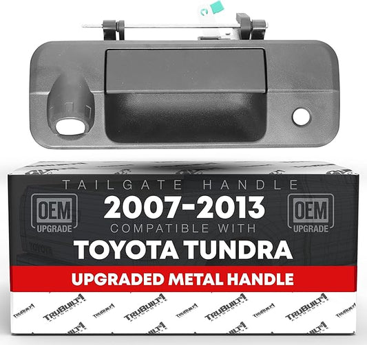Tailgate Handle Assembly Replacement, Upgraded Metal - Compatible with 2007-2013 Toyota Tundra - Exterior Tailgate Latch, Textured Black - OEM 69090-0C050, 81214, TO1915119