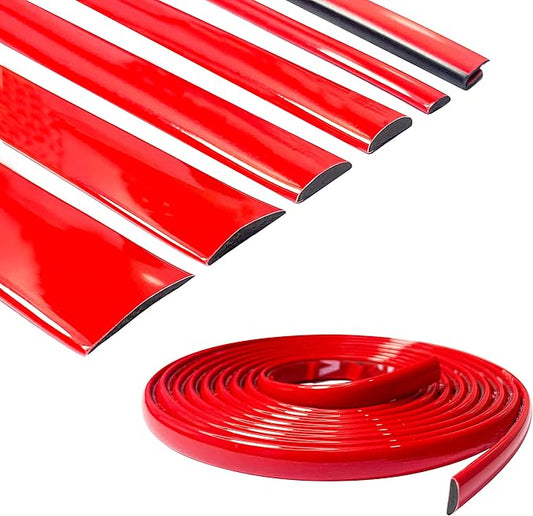 16Ft Solid Red Car Motor Bike Self-Adhesive Exterior and Interior Molding Trim Universal Dashboard Bumper Window Door Body Side Decorative Strip Scratch-Proof (Width: 1/4 inch (6mm))