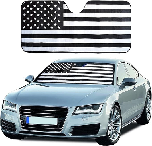EcoNour Accordion Car Windshield Sun Shade American Flag Design | Reflective Car Window Shades for UV Protection & Heat Block | Foldable Sun Shield for Front Window | 58 x 27.5 Inches