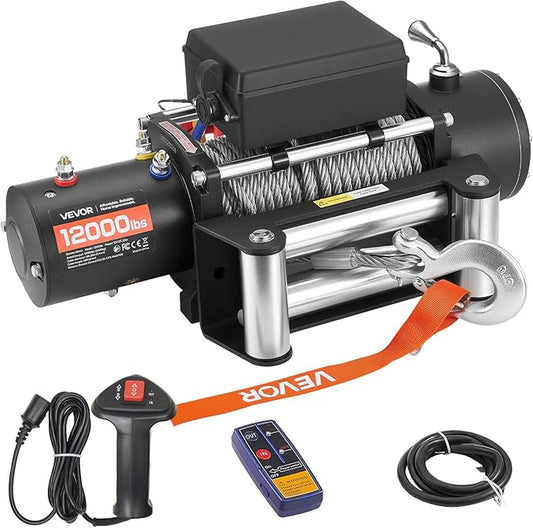 VEVOR Electric Winch, 12000 lbs Load Capacity, 12V DC Truck Winch with Φ0.36 in x 80 ft Steel Rope, Wireless & Wired Remote Control, IP55 Waterproof for Towing SUV Jeep Trailer Boat Off-Road Vehicle