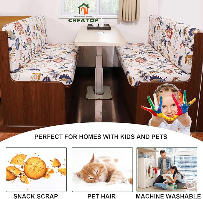 CRFATOP Sets of 2 Printed RV Dinette Cushion Slipcover Stretch Camper Cushion Covers Floral 2 Seat Sofa Chair Cover Furniture Protector for RV Car Bench 2 Backrest Covers & 2 Bench Covers,21