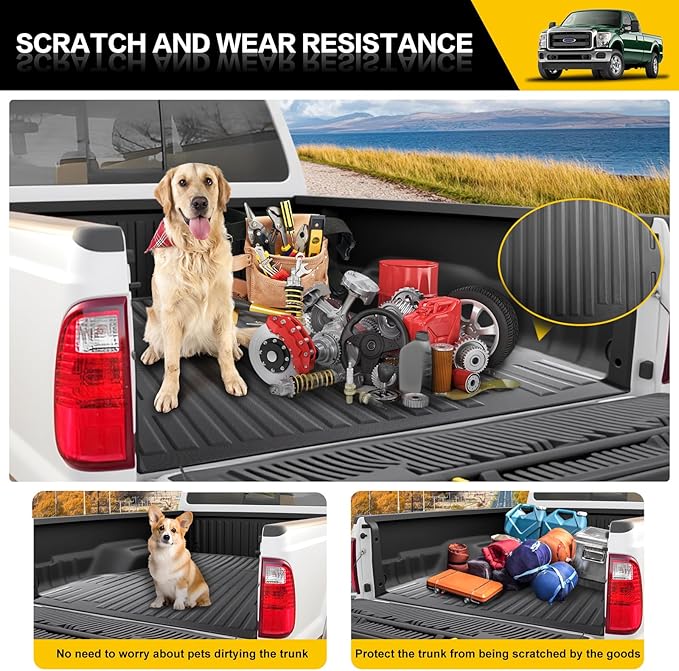 Truck Bed Mat for 1996-2016 Ford Super Duty F250/F350/F450 6.8FT Bed Liner All Weather Protection Bed Cargo Mat Pickup Car Accessories(for 96-16 F-250/F-350/F-450 6.8FT)