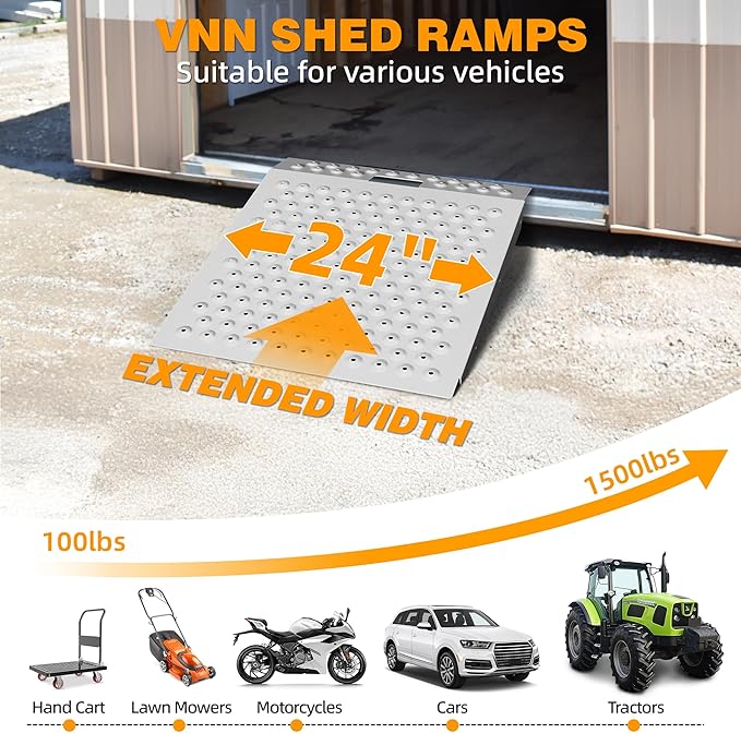 VNN 29" x 24" Shed Ramp for Riding Mower & Lawn Equipment | 750 LB Capacity Anti-Slip Punch Plate Ramp for ATV, Motorcycles, Garages & Barns (1PC)
