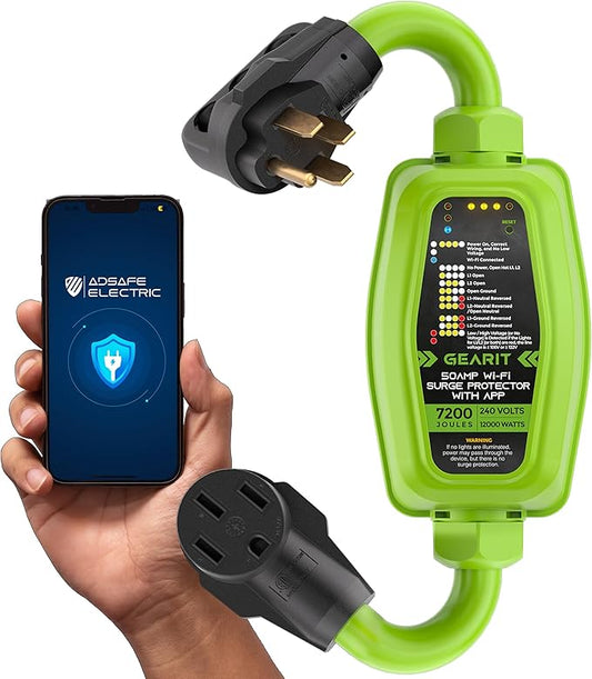 GEARit RV Surge Protector 50 Amp (Wi-Fi with in-APP) Real Time Monitor - Plug, Inlets, Receptacles - Protects Against Voltage Surges, Reverse Polarity, and Open Ground - Monitor Voltage, Amps, Watts