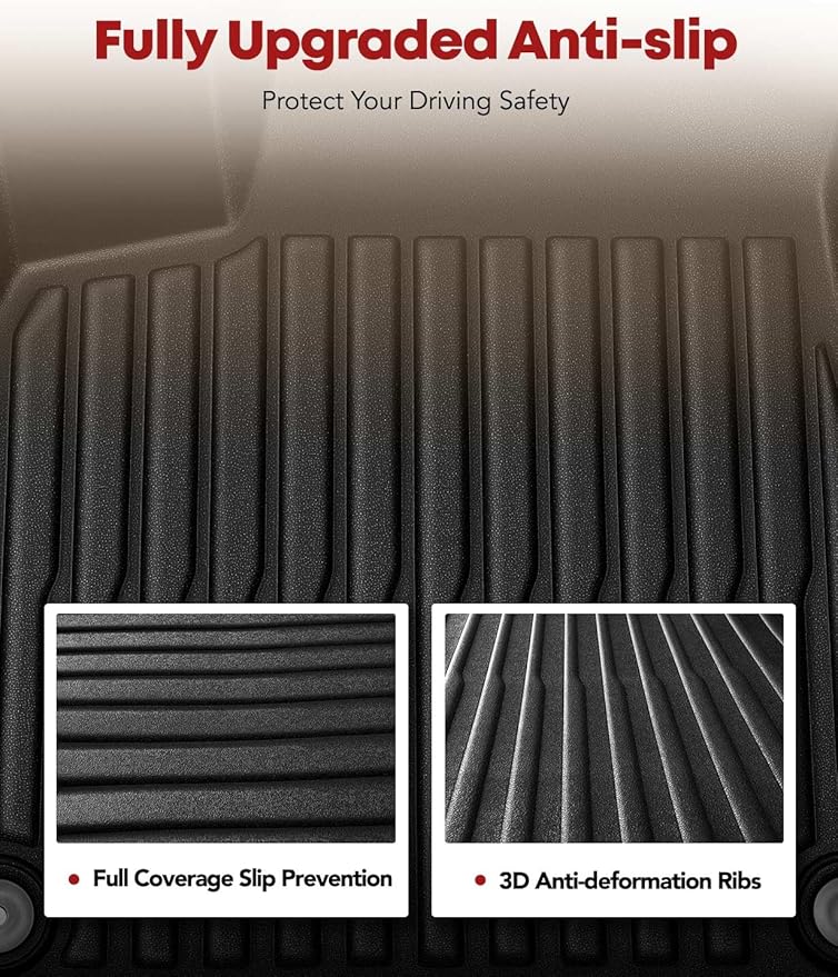 YHTAUTO Floor Mats Fit 2017-2025 Audi Q7, 2019-2024 Q8, TPE All Weather Car Mats Waterproof Anti-Slip Odorless Floor Liner, Interior Car Accessories Front & 2nd Row Liner