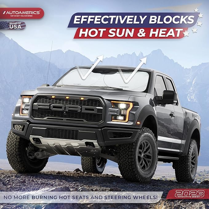 Autoamerics 1-Piece Windshield Sun Shade Standard Silver Foldable Car Front Window Sunshade for Most Cars SUV Truck - Heat Blocker Visor Protector Blocks Max UV Rays and Keeps Your Vehicle Cool Large