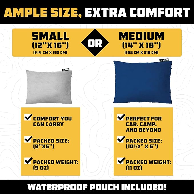 Wise Owl Outfitters Camping Pillow – Memory Foam Travel Pillow for Airplane Sleeping, Hiking, Backpacking & Outdoor Use - Small & Portable for Adults, Car, Camp & Tent