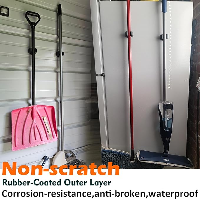 MUTUACTOR Magnetic Broom Holder,4PCS Anti-Slip Magnetic Mount Storage Broom Holders with Rubber Grippers,12lbs Heavy Duty Magnetic Tool Holder for Work Garage Laundry Kitchen RV Van Accessories