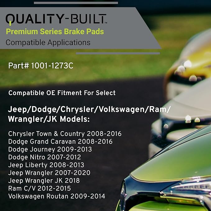 QUALITY-BUILT Premium Ceramic Front Brake Pads 1001-1273C Compatible with 2007-2020 Chrysler/Dodge/Jeep/Ram/Volkswagen (C,V,Grand Caravan,Journey,Liberty,Nitro,Routan,Town & Country,Wrangler,Wrangler)