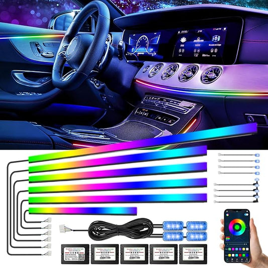 Acrylic Interior Car LED Strip Light, Car Neon Light with APP Control,16 Million Dreamcolor Sound Activated Car Accessories Car Ambient Light Kit with RGB 18 in 1 and 213 Modes 175 inches 593 LED