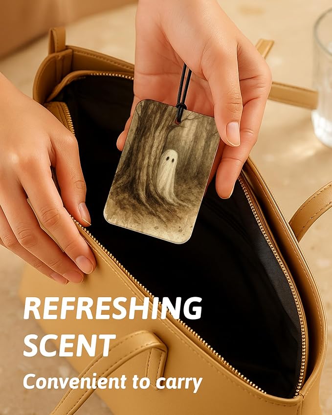 Vintage Fall Halloween Car Air Freshener 4 Pcs, Witchy Moody Black Cat Ghost Pumpkins Hanging Air Freshener for Cars Closet Drawer Books, Halloween Car Accessories Mirror Decor for Women