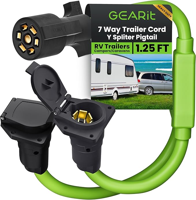 GEARit 7-Way Trailer Plug Y Splitter Pigtail (15 Inch) 7-Pin Trailer Plug Inline Cord Wire Harness Cable Double Prongs Connector for Gooseneck Hitch, Truck, Camper, RV - 1.25 Ft