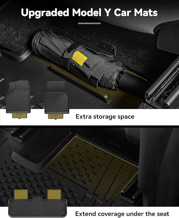 3W Floor Mats Compatible for Tesla New Model Y 2025 2026 Juniper(Including Standard), TPE All Weather Custom Fit Floor Liner for Model Y, 1st & 2nd Row Set Car Mats, Black