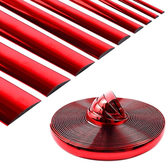 16Ft Chrome Red Car Motor Bike Self-Adhesive Exterior and Interior Molding Trim Universal Dashboard Bumper Window Door Body Side Decorative Strip Scratch-Proof (Width: 1-3/16 inch (30mm))