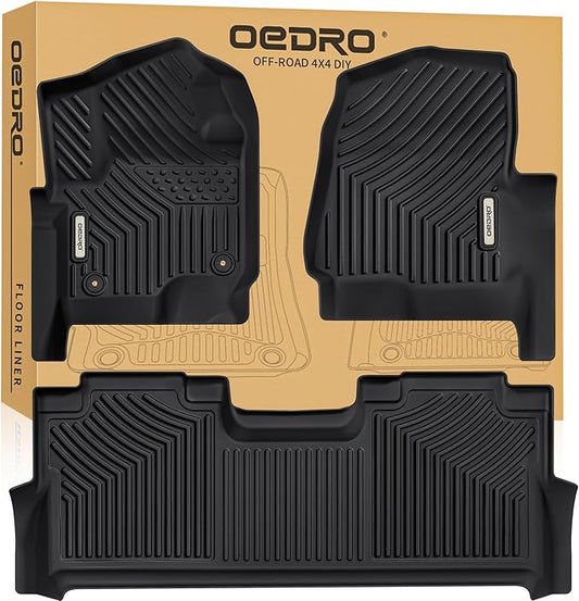 OEDRO Floor Mats Fits for Ford F250/F350/F450 2025-2017 Super Duty Crew Cab w/Under Seat Storage, TPE All Weather Custom Fit F-250/F-350 Car Accessories 1st&2nd Bucket Seats