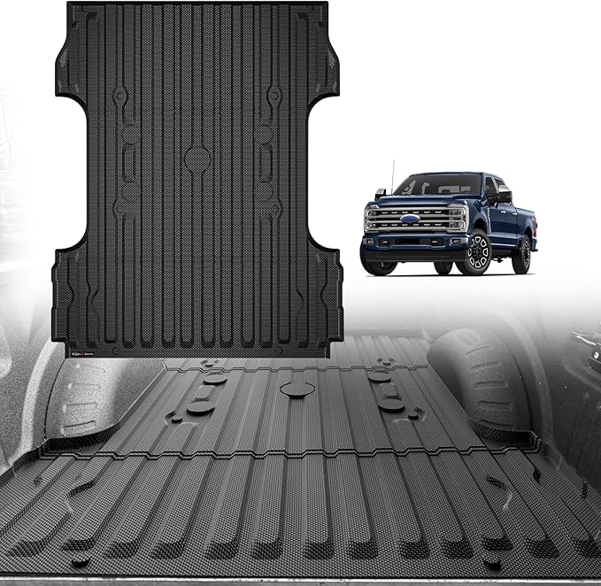 TripleAliners Truck Bed Mat Compatible with 2017-2024 2025 2026 Ford Super Duty F250/F350/F450 Accessories 6.8FT Vehicle Bed Perfectly Flush All Weather Protection TPE Heavy Duty Pickup Cargo Mat