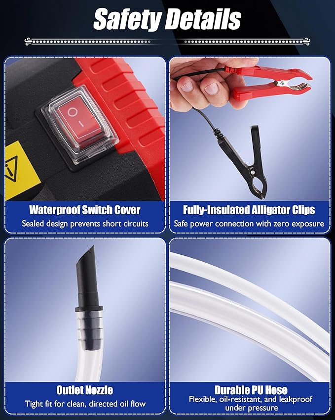 Oil Extractor Pump 12V, Electric Engine Oil Pump w/ Upgraded Overcurrent Protection, Oil Transfer Pump for Motor Oil, Gear Oil, Transmission Fluid, Lube, Fluid Transfer Pump for Car, Mower, Boat, Red