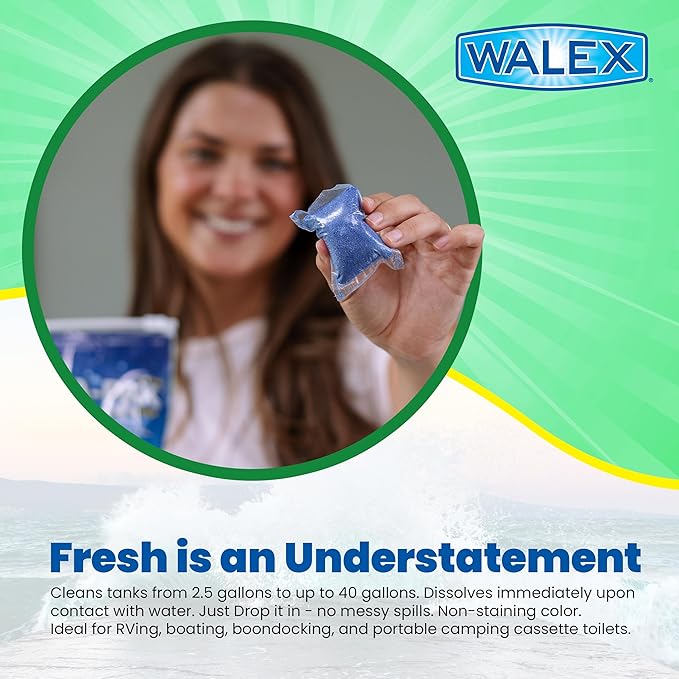 Walex Porta-Pak Black Holding Tank Deodorizer & Portion Control System Drop-Ins - Rapid Breakdown of Waste & Paper, Odor Prevention, Cleans Tank & Sensors - Fresh Scent, 10-Pack