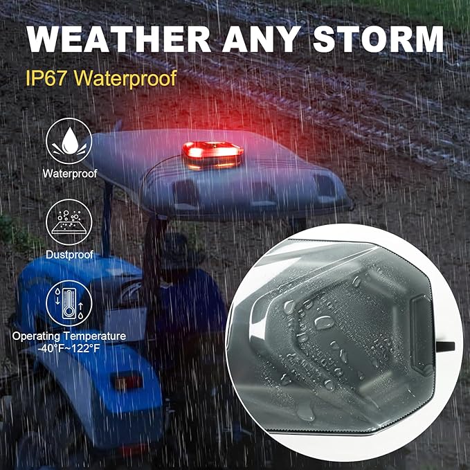 Agrieyes Magnetic Strobe Light for Trucks, 68 LED Amber Emergency Light Bar for Vehicles, Smoked LENS Beacon Flashing Warning Security Caution for Plow Snow Trailer Tractor Safety Waterproof White Red
