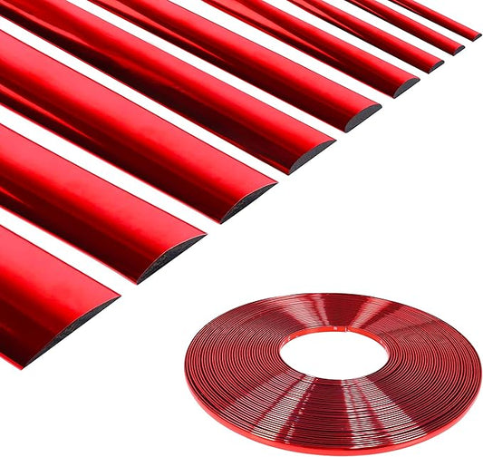 16Ft Chrome Red Car Motor Bike Self-Adhesive Exterior and Interior Molding Trim Universal Dashboard Bumper Window Door Body Side Decorative Strip Scratch-Proof (Width: 1/4 inch (6mm))