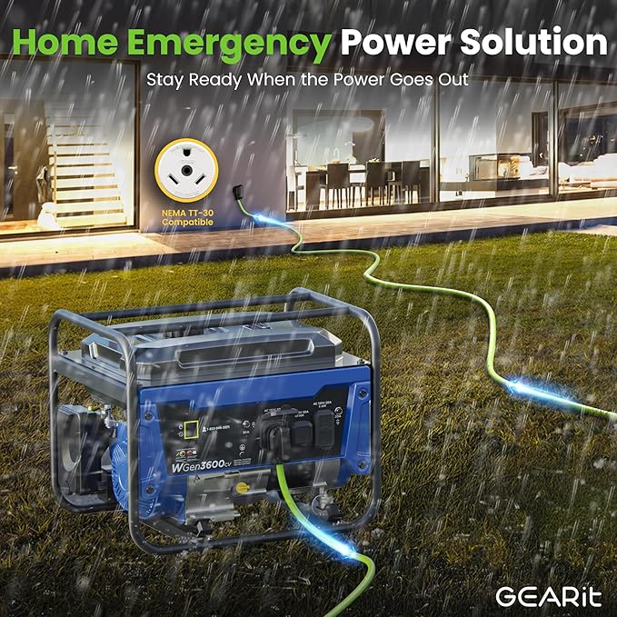 GEARit 30-Amp Extension Cord for RV and Auto, 125-Volt, 3-Prong, 10/3 STW 10AWG Gauge 3 Wire, NEMA TT-30P to TT-30R, Outdoor, Waterproof, Outdoor Camper Power Cord, 30 feet (9.1 Meters), Green