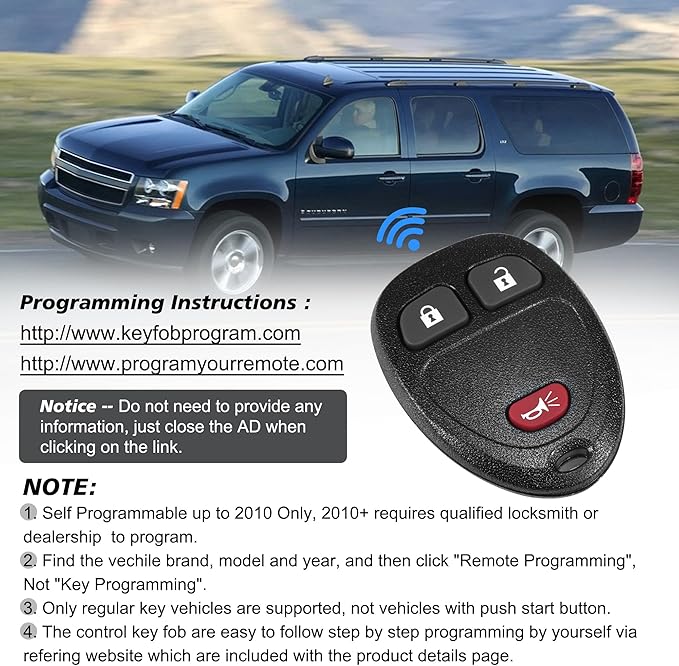 VOFONO Key Fob Replacement Suitable for Chevy Tahoe Suburban Equinox Express Traverse GMC Acadia Yukon Sierra 2007-2014 Keyless Entry Remote Control OUC60270 OUC60221