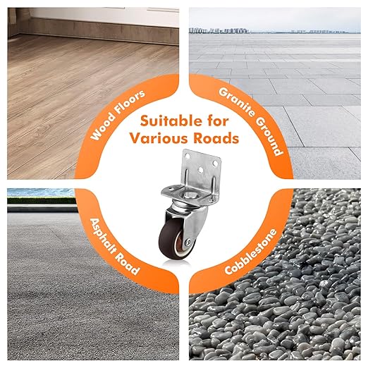 1.25 Inches Side Mount Caster Wheels Set of 4 L-Shaped Rubber Small Swivel Caster Heavy-Duty Double Plate Castor Without Brake Industrial Metal Wheel for Workbench, Furniture, Cabinet, Woodbox, Brown