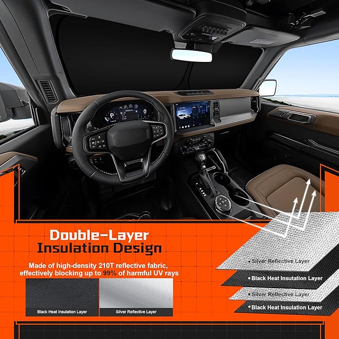 Custom Fit Windshield Sun Shade for Suba-ru Forester 2019-2024 - Full Coverage, 210T Reflective Fabric, Double-Layer Design - Blocks 99% UV Rays, Keeps Car Cool, Easy to Install and Store