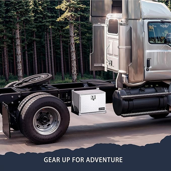 ARKSEN 24 Inch Heavy Duty Aluminum Diamond Plate Tool Underbody Box, Waterproof Square Truck Storage Organizer Chest for Pick Up Truck Bed, RV Trailer with T-Handle Lock and Keys - Silver