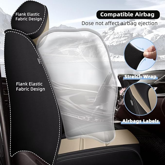 YORKNEIC Car Seat Covers Front Set fit for Jeep Cherokee 2014-2023, Leather Car Seat Covers Waterproof Easy Install Anti-Slip Protection (2 Front Set, Black&Beige)