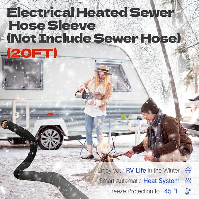 20FT Sewer Hose with Heated Sleeve,Black Rv Sewer Hose kit ，Sewer Hose for Rv Camper/Rv Accessories,Patent No. : 12,092,251 (20FT Sleeve)