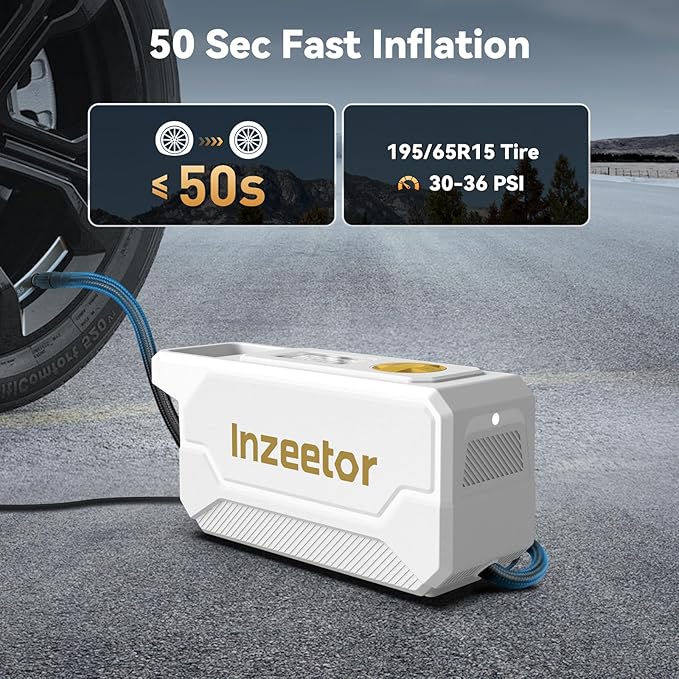 150 PSI Tire Inflator Portable Air Compressor, 12V DC Auto Shutoff Air Pump with Digital Pressure Gauge and Emergency LED Light for Car Tires, Bicycle & Balloons, White