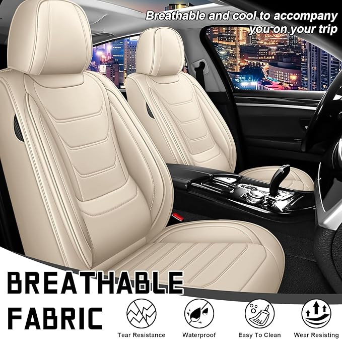Car Seat Covers for Chevrolet Tahoe 2000-2025, Family Seat Covers, Nappa Leather, Airbag Safe, Waterproof, Anti-Slip & Wear-Resistant, Automobile Seat Covers Sets.(Standard 2 Seats/Beige)