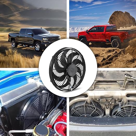 Universal 16 Inch Black Slim Radiator Cooling Fan 12V 100W Push Pull with Mount Kit – Fits Radiators for Vehicles, Cars, Trucks