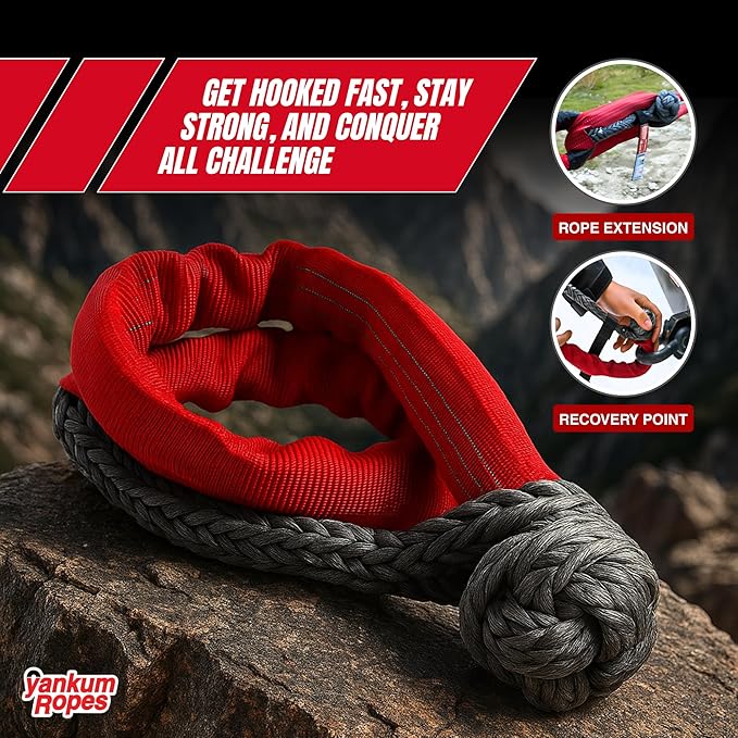 Yankum Kinetic Recovery Rope 7/8”x30’, 2 Soft Shackle 7/16” & Nylon Bag (Medium) – Heavy Duty Tow Rope, Synthetic Recovery Shackle, Waterproof Tool Bag for Off-Road, Jeep, Truck Recovery, Made in USA