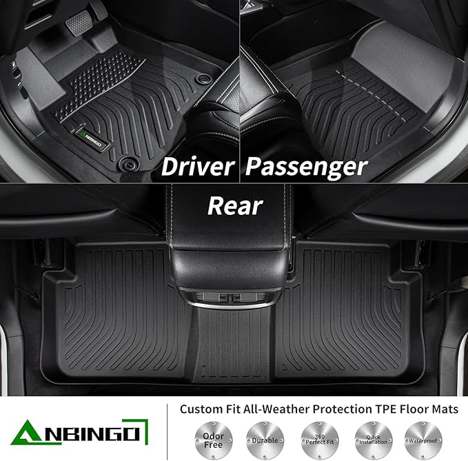 ANBINGO® Floor Mats for 2026 Hyundai ioniq 9 with 6 passeger, AWD, 2nd Row with Bucket Seat, Performance Limited/Calligraphy/Calligraphy Design, Custom Mats Full Set Accessories - Black