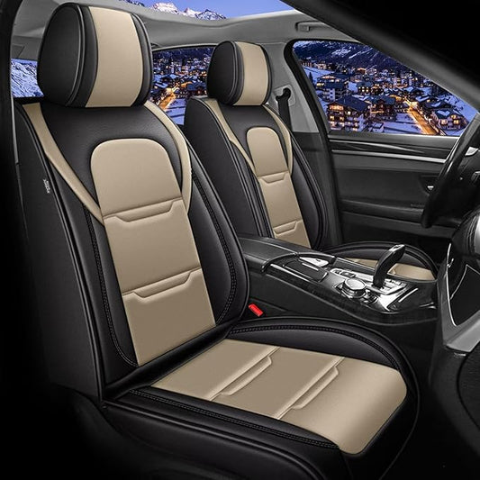 YORKNEIC Seat Covers Full Set for Jeep Renegade 2015-2023 Faux Leather Waterproof Seat Protectors Automotive Seat Cushion with Airbag Compatible(5 Seat,Black&Beige)