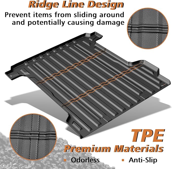 TripleAliners Truck Bed Mat Compatible with 2024 2025 2026 Chevrolet Silverado EV WT Version Accessories 5.9FT Vehicle Bed Perfectly Flush All Weather Protection TPE Heavy Duty Pickup Car Cargo Mat