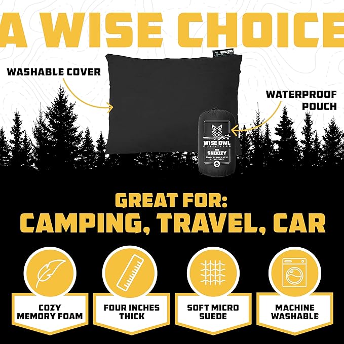 Wise Owl Outfitters Camping Pillow – Memory Foam Travel Pillow for Airplane Sleeping, Hiking, Backpacking & Outdoor Use - Small & Portable for Adults, Car, Camp & Tent