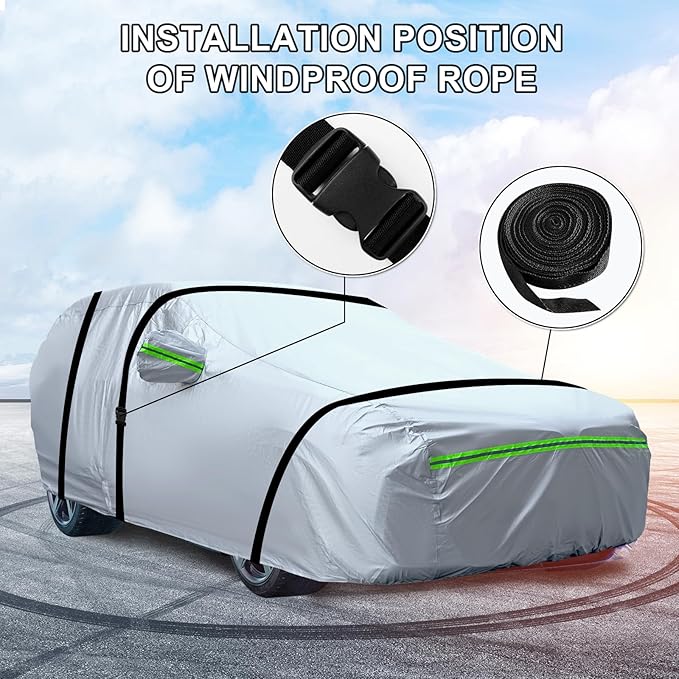 Full Car Cover Universal 6 Layers Outdoor Thicked All Weather Cover, Sunshield, Waterproof, Snow Proof, UV Proof, Scratch Proof, Bird Droppings, 6 Reflective Strips, Fits Sedans up 178"-189"