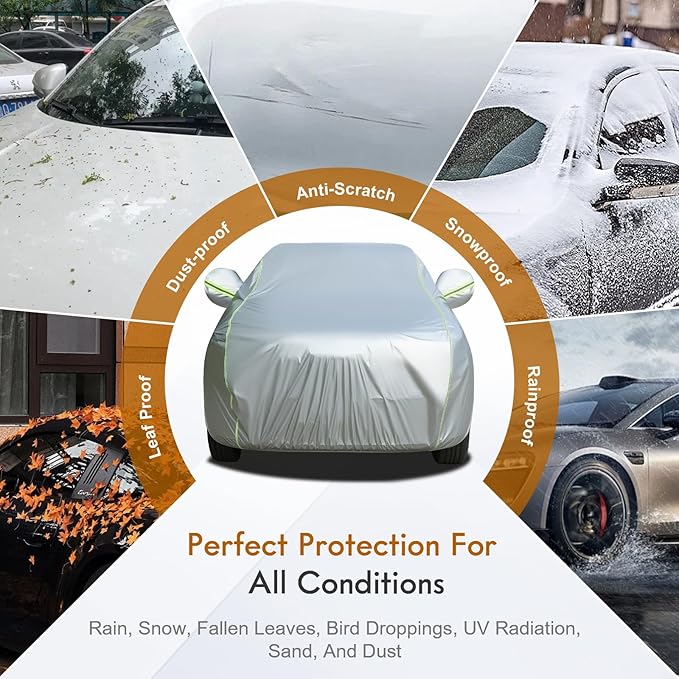 Tecoom SUV Car Cover Waterproof All Weather, Outdoor & Indoor Full Exterior Windproof UV Sun Rain Snow Hail Protection Covers with Zipper Door & Lock, Fit for SUV 216-230 Inches