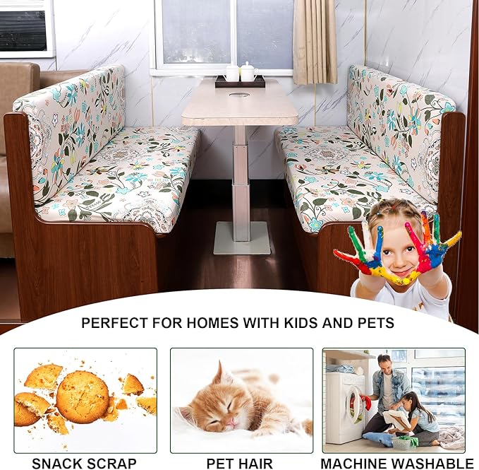 CRFATOP 2 Sets RV Dinette Cushion Covers Printed Camper Cushion Slipcover Stretch 2 Seat Sofa Chair Cover Furniture Protector for RV Camper Car Bench 2 Backrest Covers & 2 Bench Covers,16