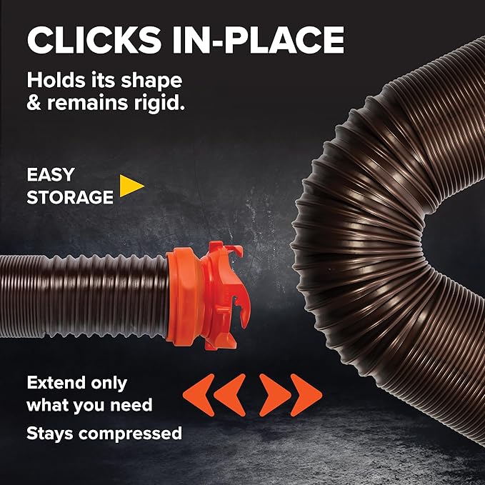 Camco RhinoFLEX 20-Ft RV Sewer Hose Kit - Features Clear Elbow Fitting w/Removable 4-in-1 Adapter - Connects to 3” Slip or 3”/3.5”/4” NPT Threaded Sewer Connection (39742)