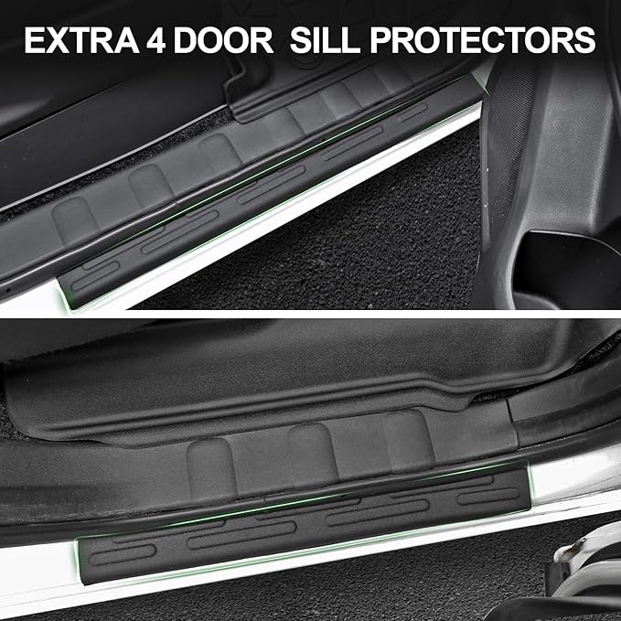 Floor Mats Fit for Nissan Frontier 2022-2025 2026 Crew Cab with 2nd Row Under-Seat Storage(Not for 2nd with Under Seat Speaker), TPE All Weather Protection Car Liners & 4 Door Sill Guards Accessories