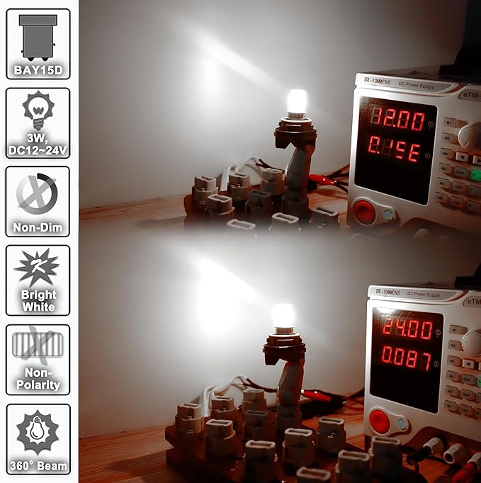 12 Volt Brake Lights 1157 2057 2357 7528 BAY15D 6000K Bright White LED Bulbs Replacement for RV Car Camper Trailer Tail Brake Stop Daytime Running Lights (DRL)Back-Up Reverse Lights,DC12-24V,4Pack