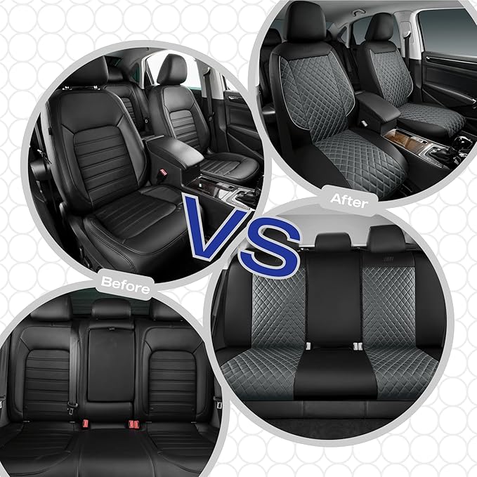 Skechers Car Seat Covers,Piping Luxury Faux Seat Covers,Waterproof Anti Slip Car Seat Protector Front Seats,Car Accessories Airbag Universal Fit for Most Cars,Vans,Trucks,SUV,Gray