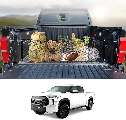 Karltys Truck Bed Cargo Net for Toyota Tundra 2007-2024 2025 Accessories, Envelope Style Elastic Pickup Truck Bed Cargo Net, Heavy Duty Nylon Mesh Storage Netting Organizer