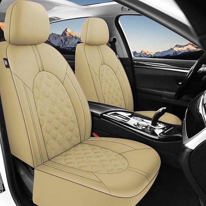 YGL Luxury PU Leather Car Seat Covers Full Set, Non-Slip Seat Cover Protectors, Universal Fit for Cars, Trucks, SUVs, Vans, Pickups, Airbag Compatible, Seat Covers for Car Interior (Beige)