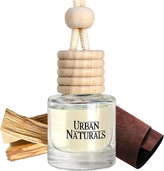 Urban Naturals Car Air Freshener Diffuser 1 Pack - Italian Leather Scent, 45+ Days Long Lasting Fragrance, Made in USA, Glass & Wood, Hanging Design + Vent Cip, Easy to Use